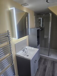 yellow gray bathroom