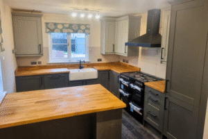 modern wooden and grey kitchen